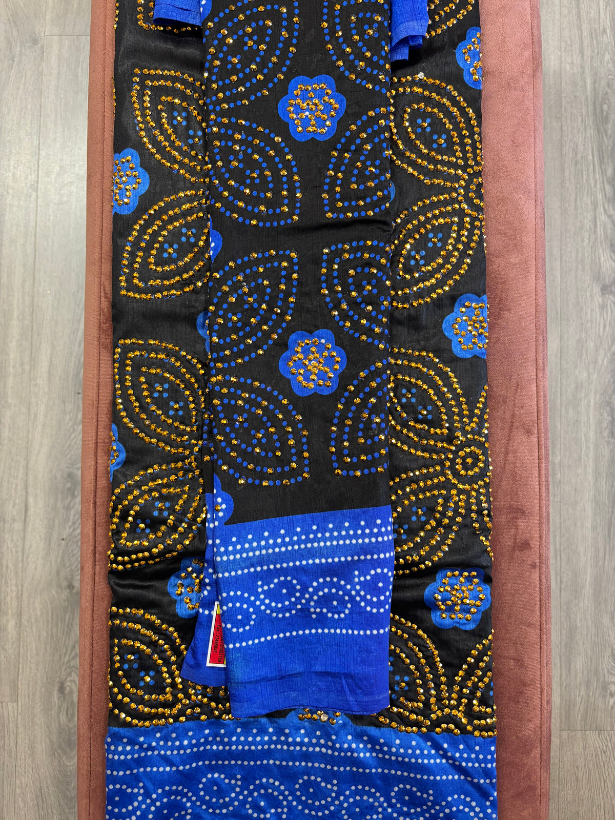 Bridal Shash with stone work, blue & gold