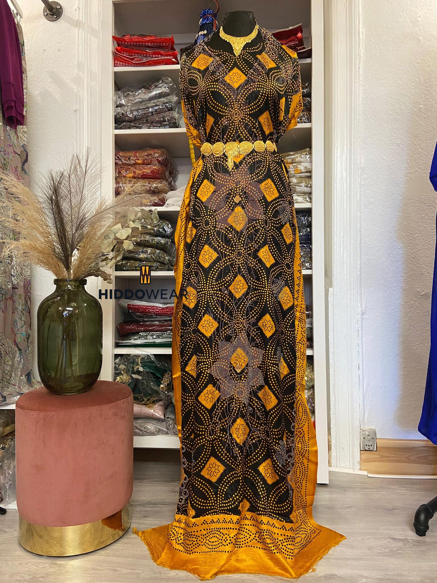 Bridal Shash with stone work, Mustard