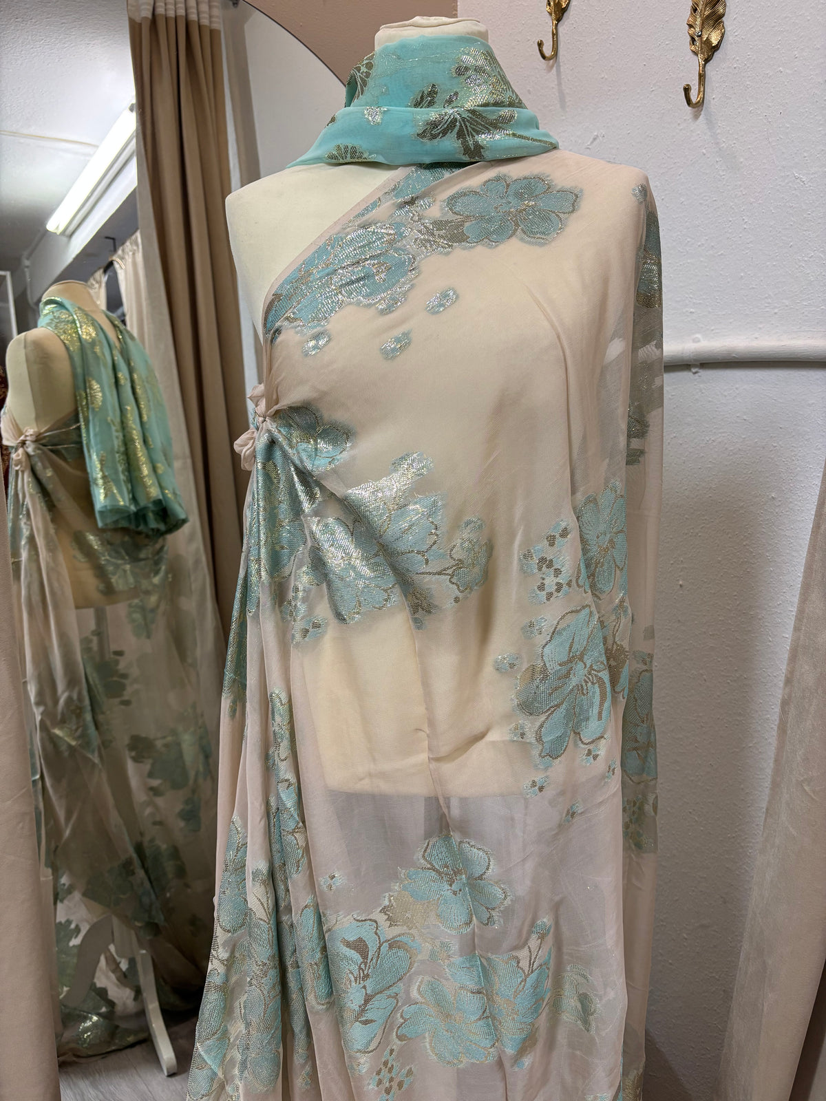 Champagne Beige & Aqua Blue, Viscose Dirac
