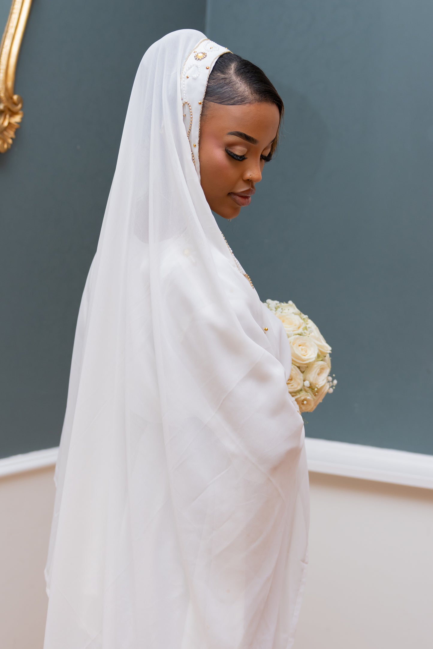 NIKKAH ABAAYA FATIMA, WHITE & GOLD