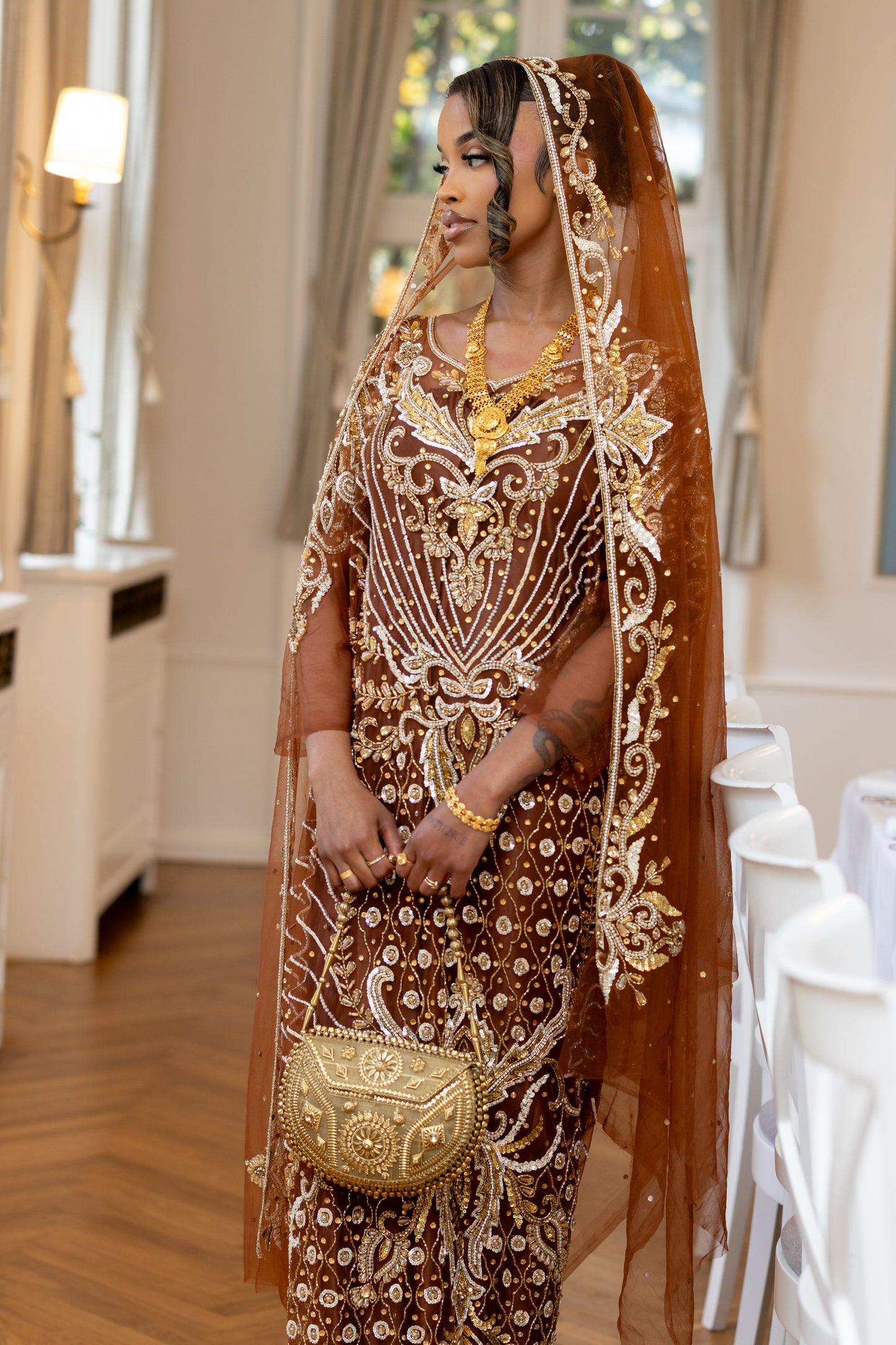 Luul Bridal Dress, Brown (Limaan Collection)
