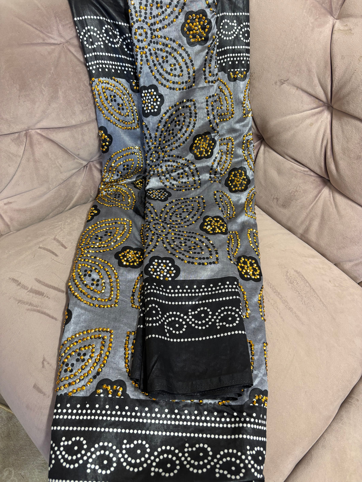 Bridal Shash with stone work, grey & gold