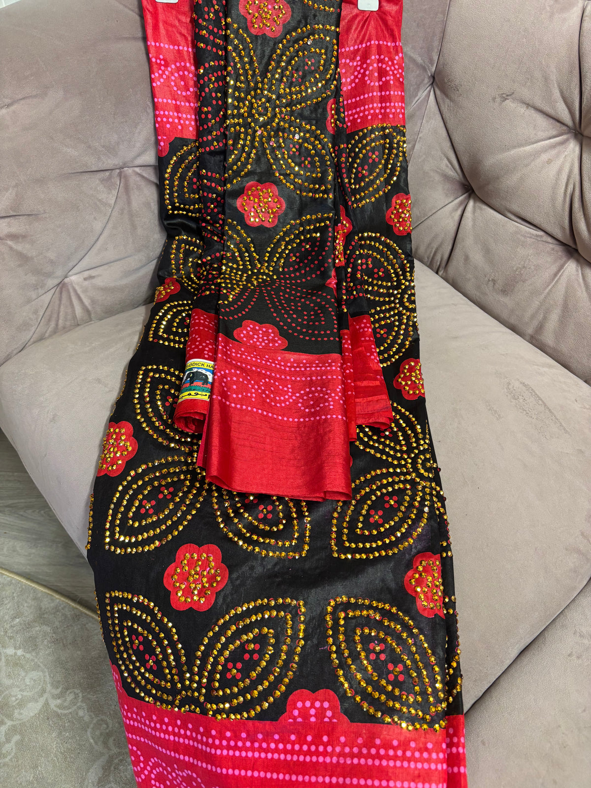 Bridal Shash with stone work, red & black