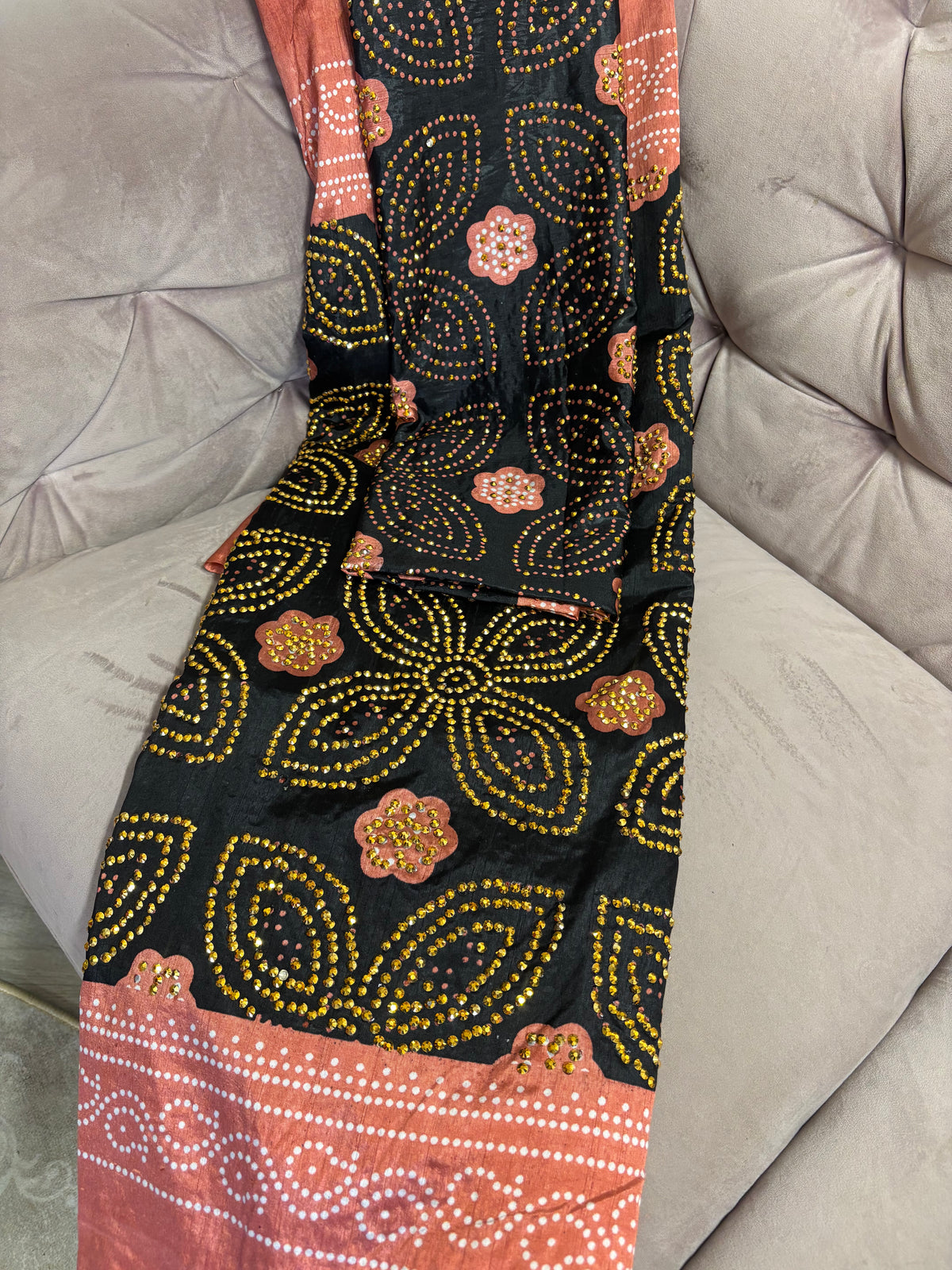 Bridal Shash with stone work, peach & black