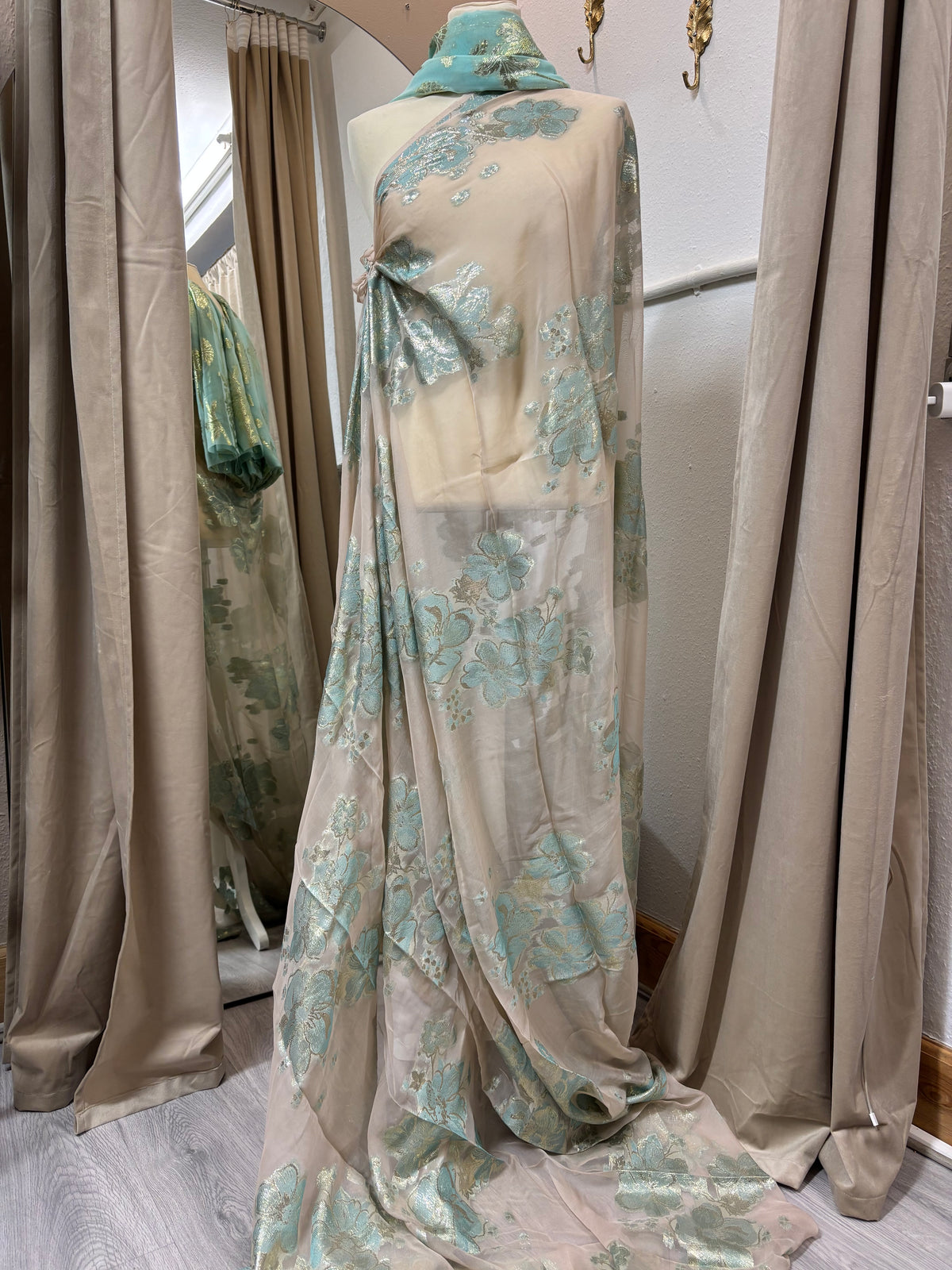 Champagne Beige & Aqua Blue, Viscose Dirac