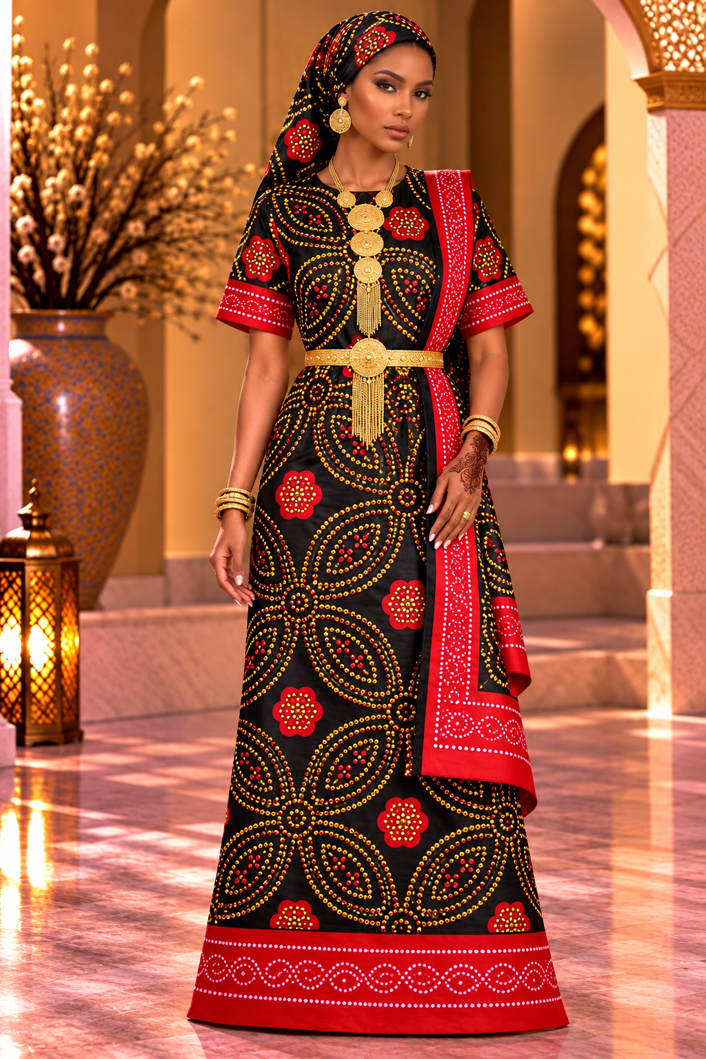 Bridal Shash with stone work, red & black