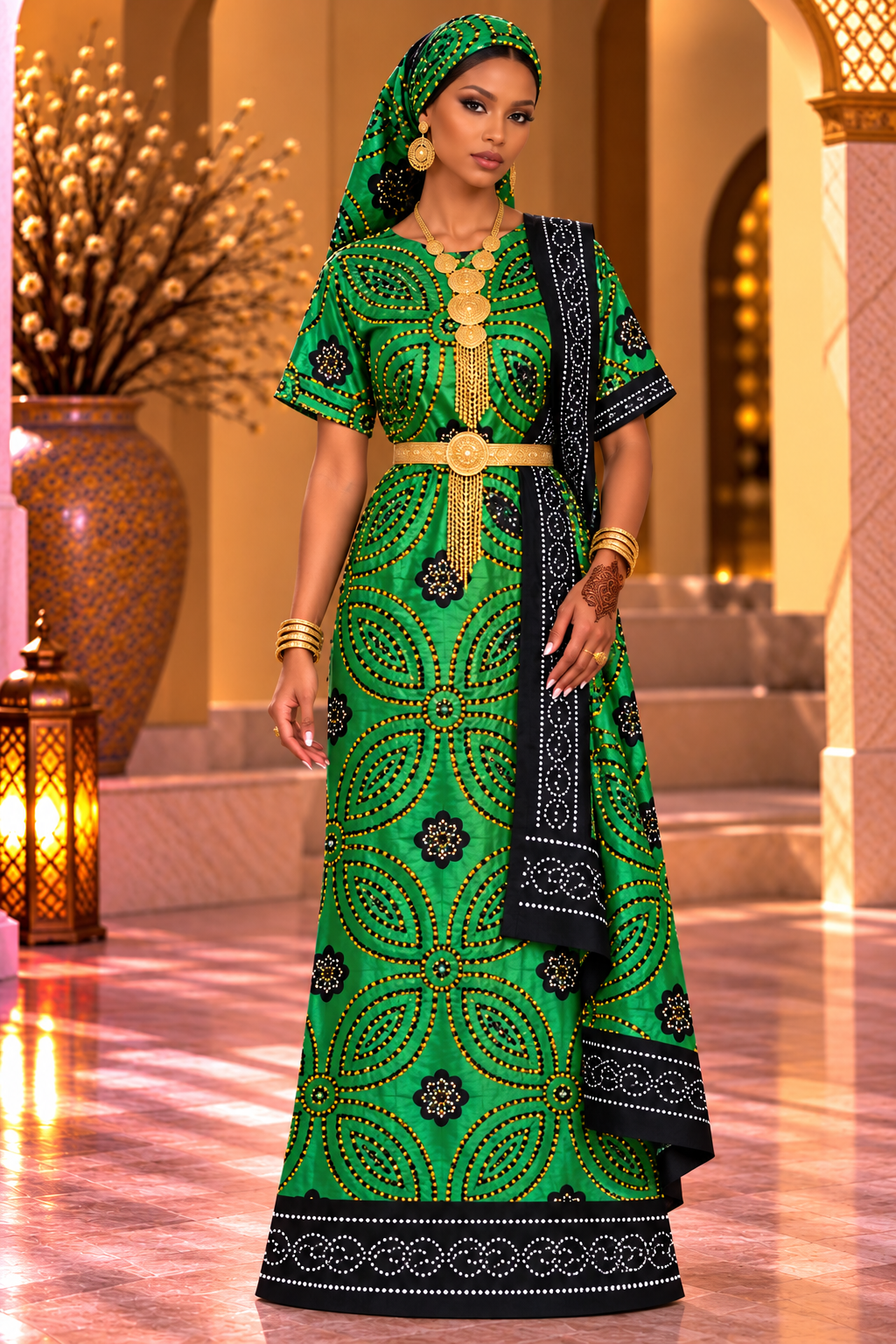 Bridal Shash with stone work, green