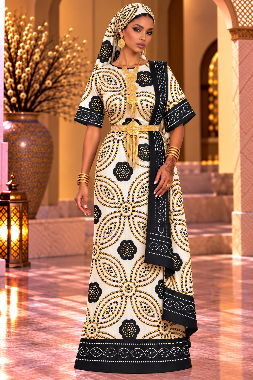 Bridal Shash with stone work, white & gold