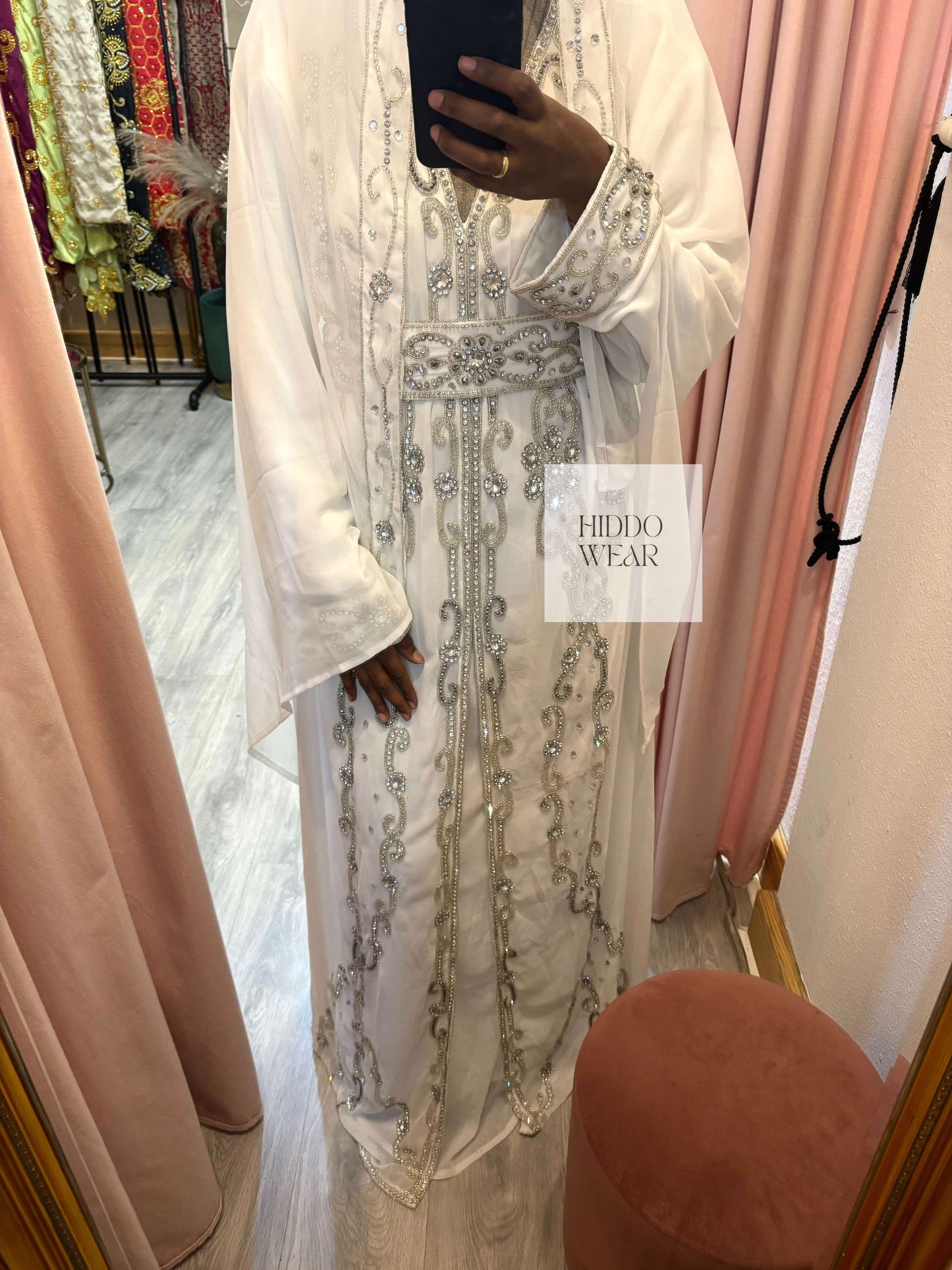 NIKKAH ABAAYA NURA, WHITE & SILVER