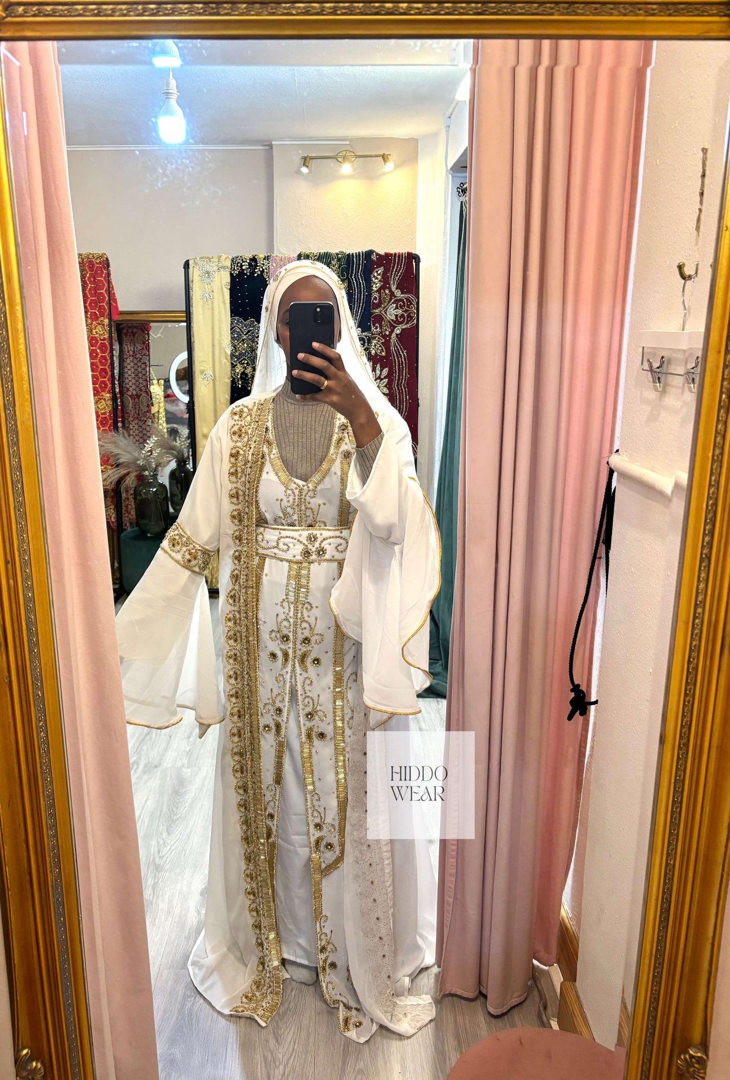 NIKKAH ABAAYA HUDA, WHITE & GOLD