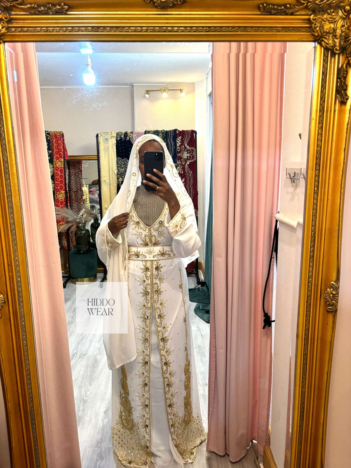 NIKKAH ABAAYA FATIMA, WHITE & GOLD